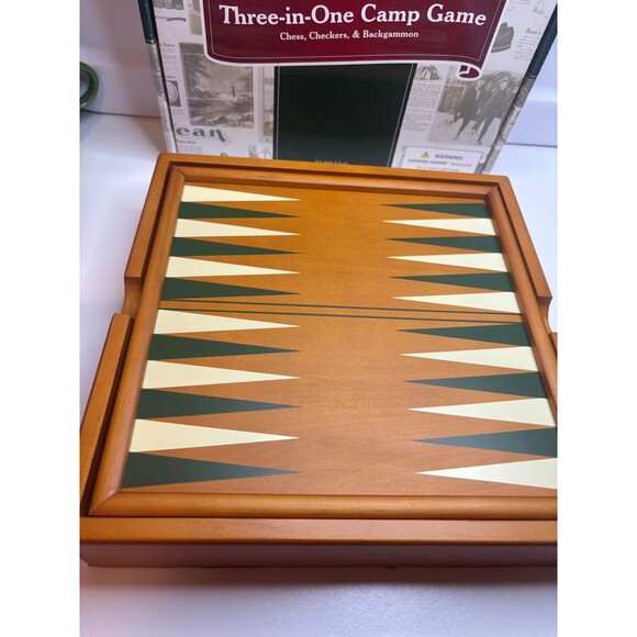 LL BEAN THREE-IN-ONE CAMP GAME: WOODEN CHECKERS,CHESS,BACKGAMMON RV, BEACH GAMES - Picture 3 of 13